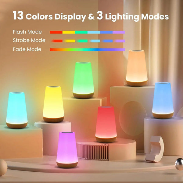 13 - Color Changing Table Lamp – Touch Bedside Night Light with RGB Remote, Dimmable & USB Rechargeable for Bedroom or Room Décor - Veloxa