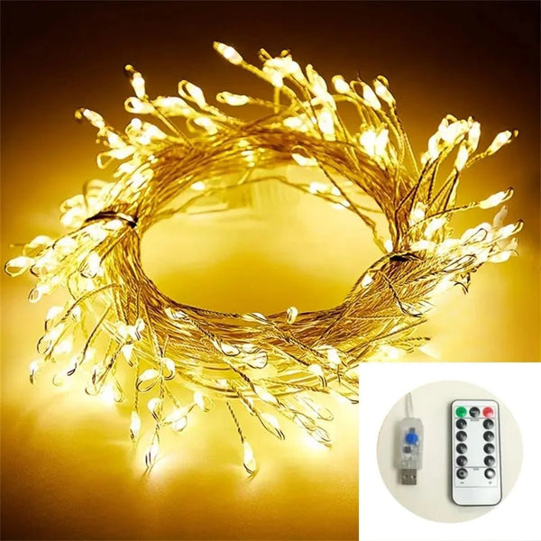 3M/6M/9M/12M LED Firecracker Light Copper Wire Light String USB Indoor and Outdoor Festival Courtyard Decorative Colorful Lights - Veloxa