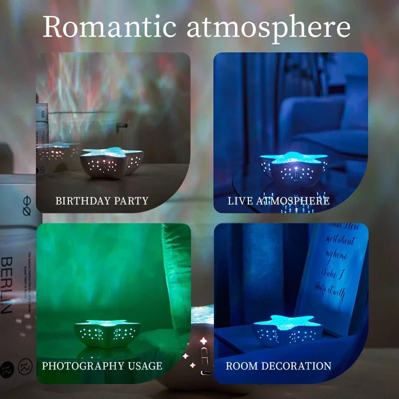 Bedroom Bedside Table Lamp Starfish Led Projector Night Light Rechargeable RGB Ocean Wave Romantic Mood Light Party Room Decor - Veloxa