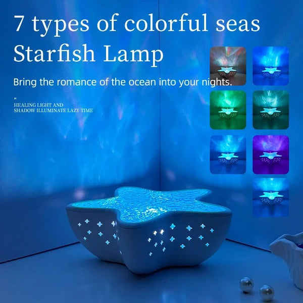Bedroom Bedside Table Lamp Starfish Led Projector Night Light Rechargeable RGB Ocean Wave Romantic Mood Light Party Room Decor - Veloxa