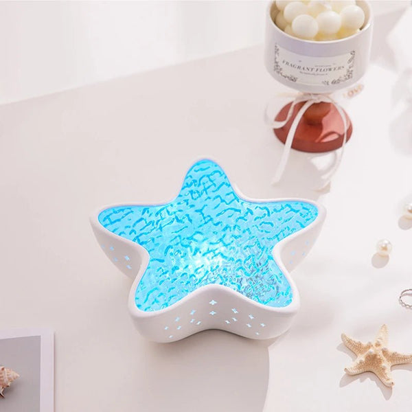 Bedroom Bedside Table Lamp Starfish Led Projector Night Light Rechargeable RGB Ocean Wave Romantic Mood Light Party Room Decor - Veloxa