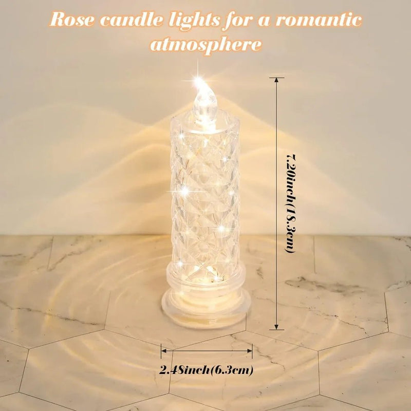 Led Candle Light Rose Pattern Projection Simulation Flameless Candle Lamp for Home Birthday Wedding Party Decoration Christmas - Veloxa